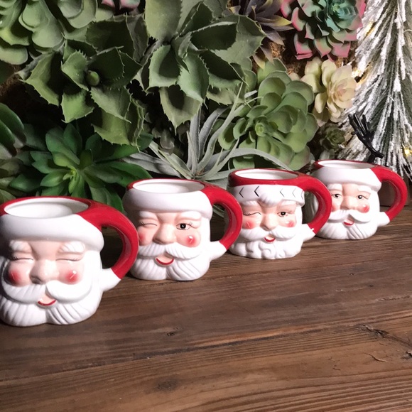 Pottery Barn Hand Painted Vintage Style Santa Claus Holiday Mugs 16oz - Set of 4 - Picture 3 of 16